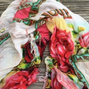 Kate Spade Floral Fringed Scarf Roses